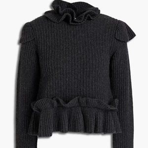 Ganni open-back ruffled ribbed wool-blend sweater